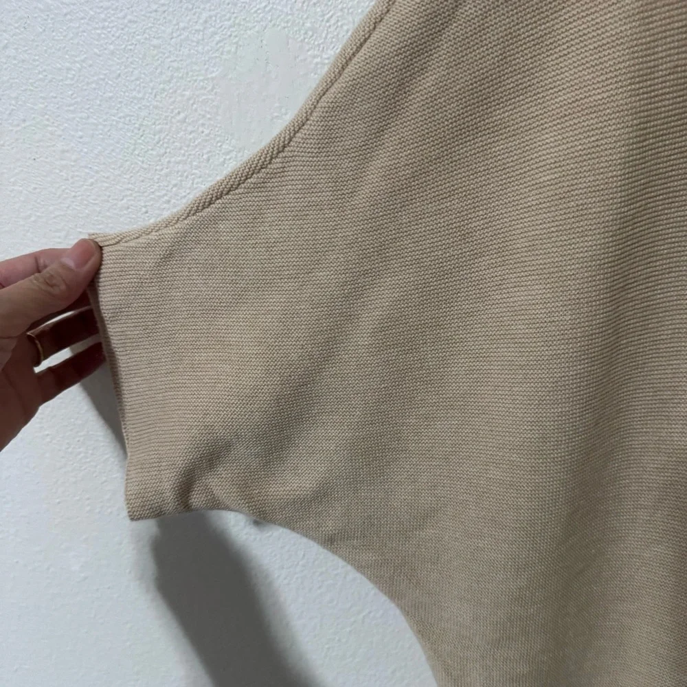 Quince Lightweight Cotton Cashmere Link-Stitch Dolman Sweater Heather Oatmeal-M - Picture 5 of 8